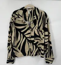 Joie Linen Blend Zebra Button Crop Top Women L Brown Preppy Western Granolagirl