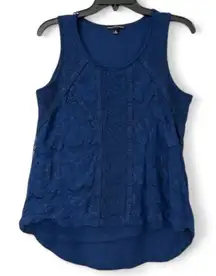 Midnight Blue Lace Overlay Tank‎ Top Womens M Coquette Y2K Style Cottage Core