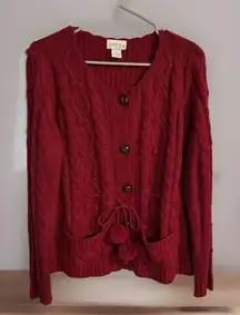 Women's Red Cardigan Sweater‎ Medium Cherry Red Country Grannycore