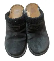 UGG Suede Clogs Knit Collar Comfort Slippers Shoes‎ Black Size 7