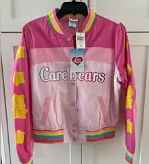 Hot Topic CARE BEARS Rainbow Varsity Bomber Racing Jacket Girls Juniors Size Medium NEW