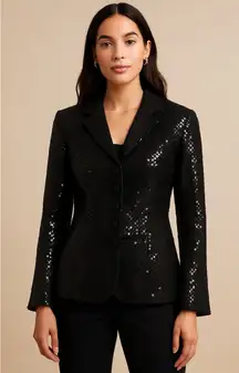 Jackie Jon New York Women's Black Sequin Blazer Size 12 Evening Party Jacket NYE