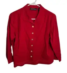 Vintage Oleg Cassini Button Down Shirt Red Linen Cotton S