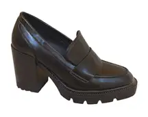 Madden Girl Smarty Chunky Heel Loafers Platform Black Size 7.5 M