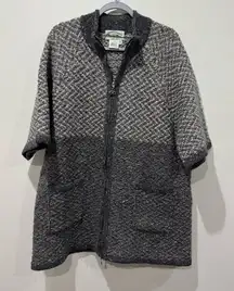 Aran Crafts Size XL 100% Wool Zip Short Sleeve Cardigan Grey Nordic Irish