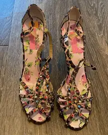 Betsey Johnson Leopard Print Sandals with Multicolor Gems