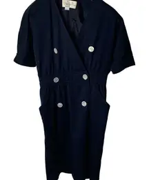 Vintage Oscar De La Renta 80s 90s Made in USA Union double breasted dress navy b
