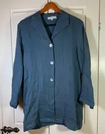 Christopher Calvin Blue Linen Oversize Shirt Jacket Size S Lagenlook Boho Chic