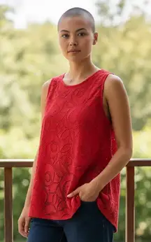 Alfani Vibrant Red Sleeveless Lace Tank Top