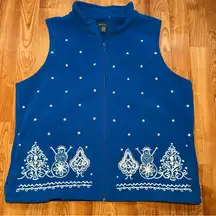 Blue Fleece Vest with Snowman Embroidery Womens XL