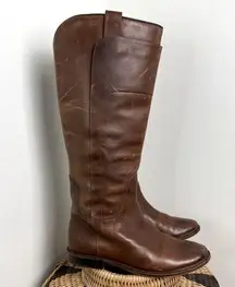 Frye  Paige Tall Riding Boots Dark Brown Size 6 genuine leather Overlapping