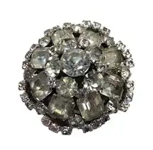 Vintage 2" Dome Silver Tone Clear Rhinestone Brooch