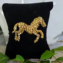 Vintage Gold Glam Horse Brooch Pin