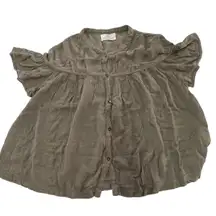 Stella Forest Blouse Womens 38 Medium Brown Green Button Front Flowy Top‎ Boho