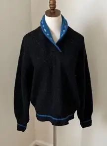 EUC Vintage Alps Sweater Pullover One Button‎ Shawl Collar women’s Med Black