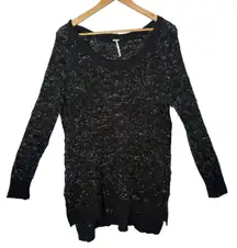 Free‎ People Jeepster Honeycomb Sweater Womens M Gray Nubby Knit Hi Low Hem