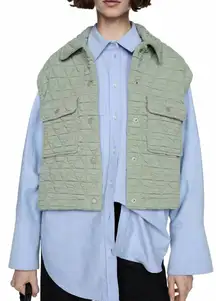 Mango Quilted Vest with Buttons Pastel Green NWT Small