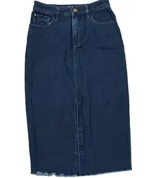 We The Free Free People Denim Pencil Skirt With Front Slit Frayed Hem Size 28