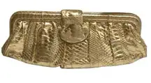 Arden B Bags Gold Metallic Snakeskin Print Frame Magnetic Closure Clutch