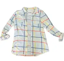 Women's M Multicolor Windowpane Check Long Sleeve Collared Button-Up Shirt