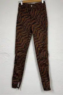 Weworewhat Brown Tiger Stripe Icon Jeans Womens 26 High Rise Skinny Denim Ankle