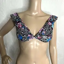 Floral Ruffle Sleeve Bikini Top