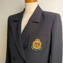 Vintage 90s Kasper Insignia Patch Black Blazer Double Breast Jacket Gold 6 Small