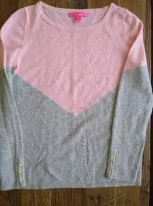 Lilly Pulitzer Brigitte Cashmere Sweater Heathered Pink Grey ChevronSoho SzM