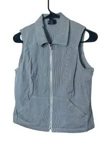 Vintage Rafaella Petites Striped Vest Womens 8P Gray Sleeveless Zip Up‎ Collared