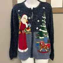 TIARA International 2003 Vintage Heather Blue Christmas  Sweater Cardigan- Large