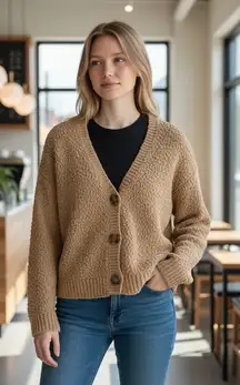 Social Standard by Sanctuary Knit Cardigan Sweater Beige Button Front M M