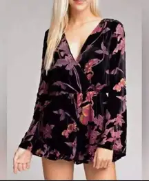 Honey Punch Floral Velvet Burnout Romper