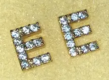 Gold Tone CZ Rhinestone Initial E Dainty Boho Stud Earrings