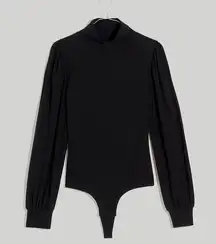 Madewell Ribbed Puff Sleeve Black Turtleneck Bodysuit