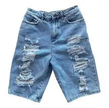 Collusion Long Length Bermuda Distressed Denim Shorts Size 4