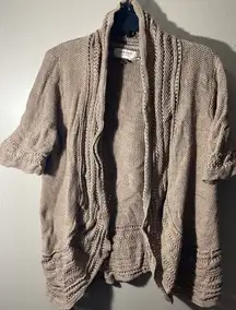 Sonoma short sleeved eyelet crochet Cozy Tan Women's Sweater large open front