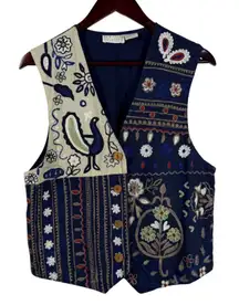 Vintage Embroidered Cotton Vest Folk Art Patchwork Ivy Club Classics 1990s M