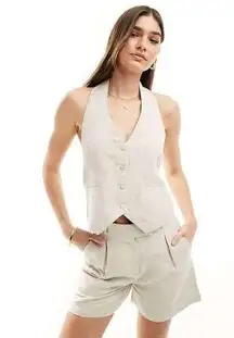 And Now This Macy's Cream Linen Shorts and Vest Matching Set