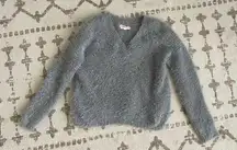 Pink Rose Gray Fuzzy Sweater