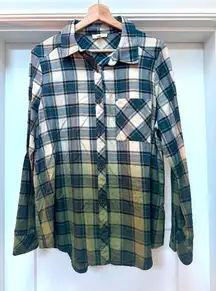 ODDi - Blue plaid button down flannel with green ombré