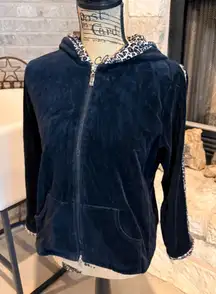 Jason Maxwell Navy Hooded Jacket with Patterned Trim