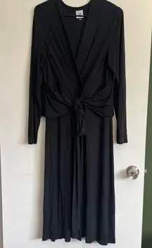 STYLE# 4262 black dishy long sleeve wrap tie midi dress 
size medium