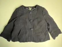 Ann Taylor Petites Women's Navy Blue Button‎ Front Textured Crop Jacket Size 6P