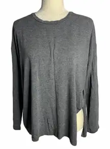 Stretch Knit Side Split Long Sleeve Top 36PE