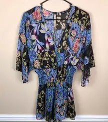 Zara Women’s Floral Boho Multi-Colored Half Sleeve Sheet Button-Up Front Romper