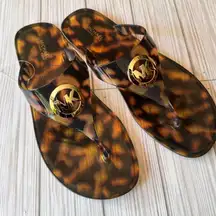 Michael Kors Women's Flat Tortoise Shell Flip Flops with Gold Logo Sz 10 NWOT