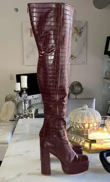 Alice McCALL New RARE  Discotera Thigh High Croc Embossed Pattern Platform Boots