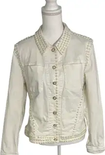 V Cristina Ivory Pearl-Studded Jean Jacket