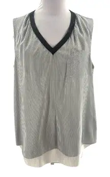Brunello Cucinelli Striped Sleeveless Top silk sz XL rhinestone v neck