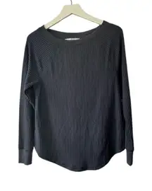 Ann Taylor LOFT Soft  Blue Ribbed Long Sleeve Rounded Hem Henley Shirt Sz Small